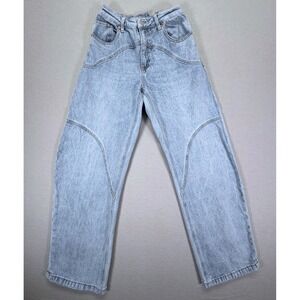 SAIGE Wide Leg Barrel Jeans Womens 9 Light Wash Excellent Curved Seam High Rise